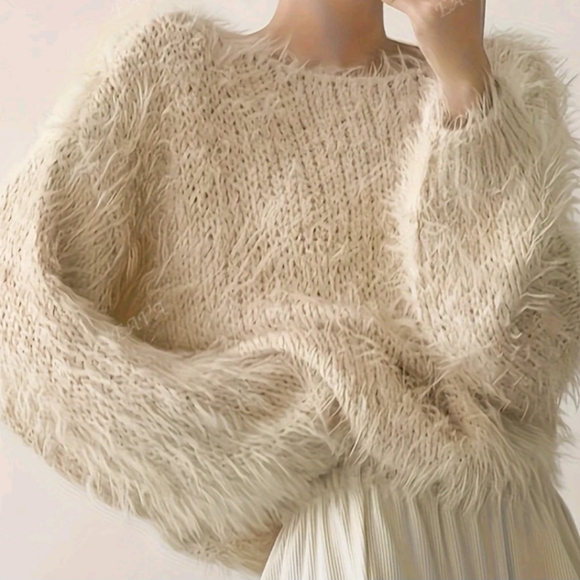 Sweaters - Oversized Boatneck Cozy Fuzzy Sweater